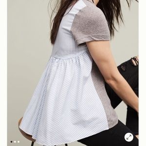 Deletta Anthropologie Callisto grey mixed materials short sleeve shirt size xs